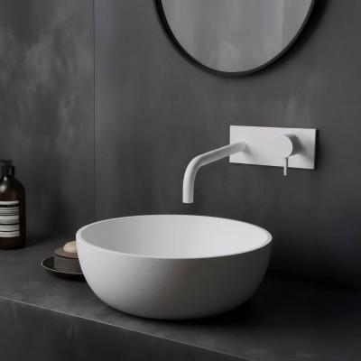 Robinet de lavabo encastré Watervolution Flow avec plaque de recouvrement blanc mat et bec de 21 cm T1161BBR-21