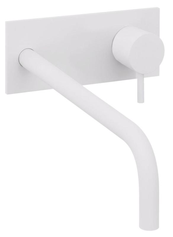 Robinet de lavabo encastré Watervolution Flow avec plaque de recouvrement blanc mat et bec de 21 cm T1161BBR-21