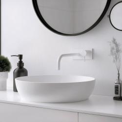 Waterevolution Flow mitigeur de lavabo à encastrer avec plaque  blanc mat et bec 15cm T1161BBR-15