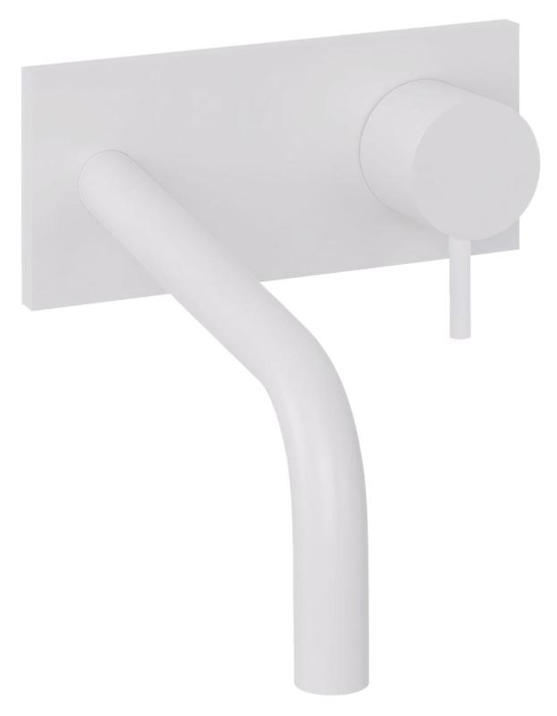 Waterevolution Flow mitigeur de lavabo à encastrer avec plaque  blanc mat et bec 15cm T1161BBR-15