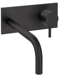 Robinet de lavabo encastré Waterrevolution Flow avec plaque de recouvrement noir mat et bec de 15 cm T1161BPR-15