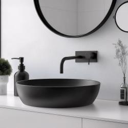 Robinet de lavabo encastré Waterrevolution Flow avec plaque de recouvrement noir mat et bec de 15 cm T1161BPR-15