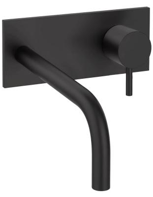 Robinet de lavabo encastré Waterrevolution Flow avec plaque de recouvrement noir mat et bec de 15 cm T1161BPR-15
