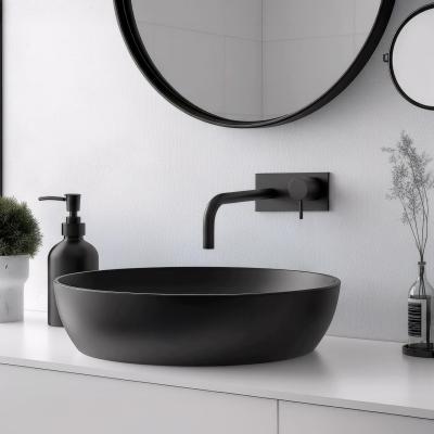 Robinet de lavabo encastré Waterrevolution Flow avec plaque de recouvrement noir mat et bec de 15 cm T1161BPR-15