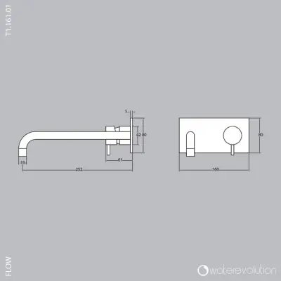 Robinet de lavabo encastré Waterrevolution Flow avec plaque de recouvrement noir mat et bec de 15 cm T1161BPR-15