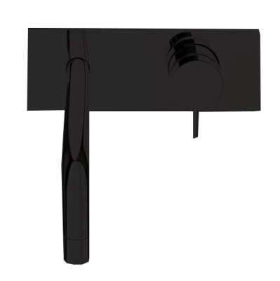 Robinet de lavabo encastré Waterrevolution Flow avec plaque de recouvrement noir mat et bec de 15 cm T1161BPR-15