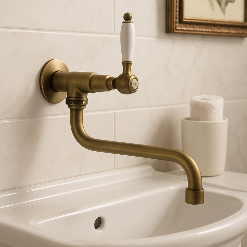 PB Classic mitigeur mural de lavabo avec levier blanc eau froide et long bec bronze 1208853602