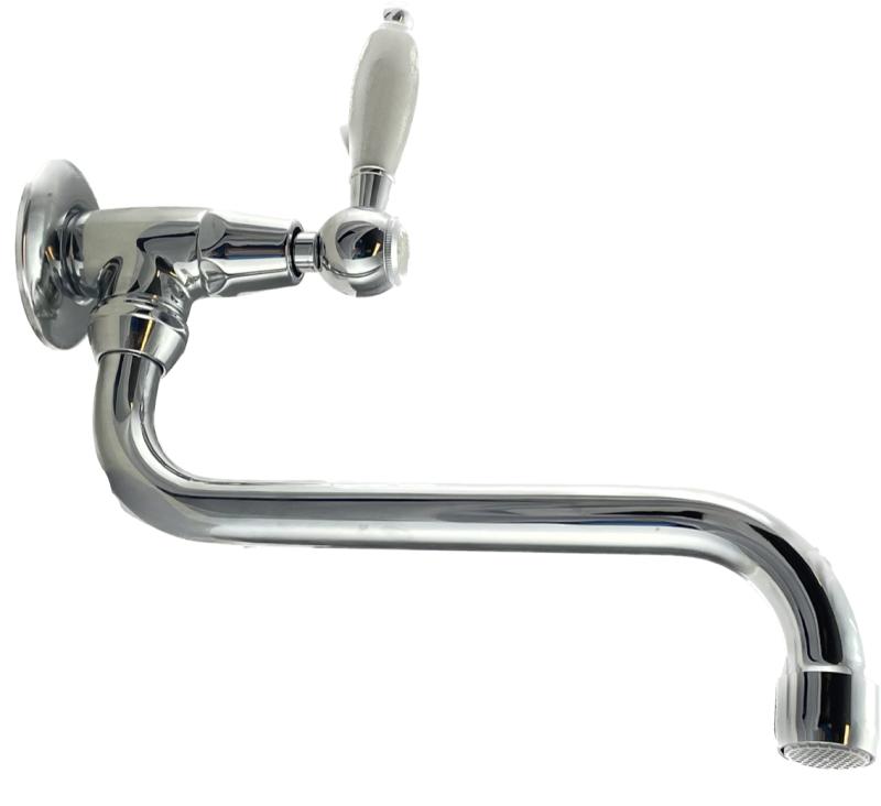 PB Classic Robinet mural de lavabo avec levier blanc eau froide et long bec Chromé 1208853612