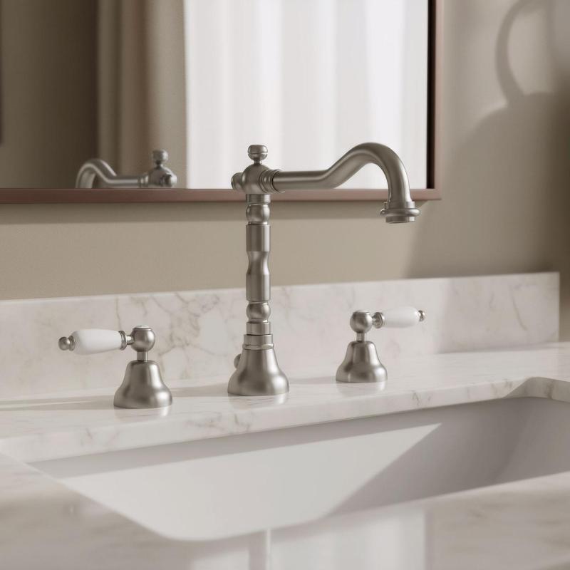 PB classic robinet de lavabo 3 trous Poignées blanches inox 1208854282