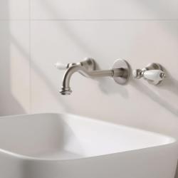 PB robinet classique encastré mural avec poignées blanches, bec de 25 cm en inox 1208854402