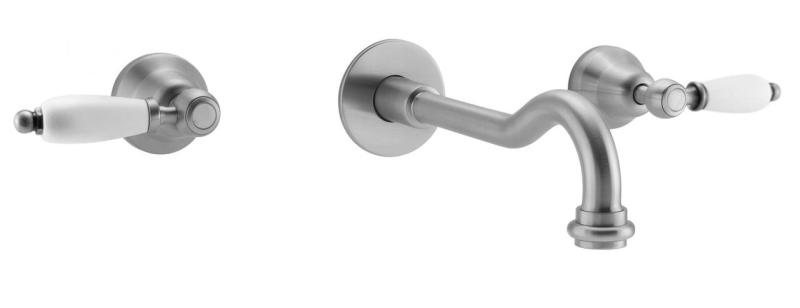 PB robinet classique encastré mural avec poignées blanches, bec de 25 cm en inox 1208854402