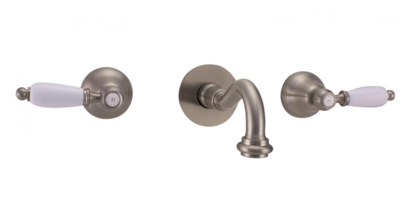 PB robinet classique encastré mural avec poignées blanches, bec de 25 cm en inox 1208854402