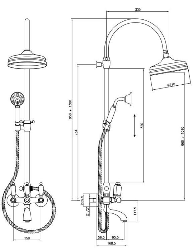 PB Classic Set bain/ douche apparent avec effet de pluie inox 1208854832