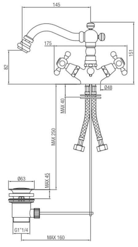 PB Classic Mélangeur de bidet avec bec de 145 mm Acier inoxydable 1208855032