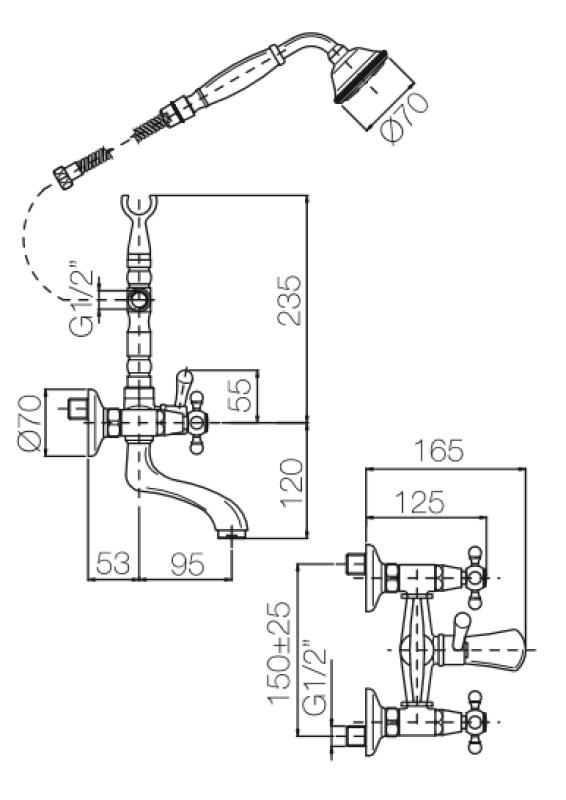 PB robinet classique apparent pour baignoire avec boutons chromés, douchette incluse 1208855152
