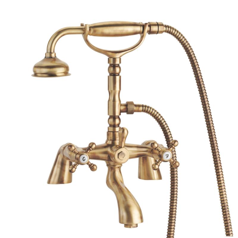 PB robinet classique ensemble de robinetterie de baignoire avec boutons à molette, douchette incluse Bronze 1208855222