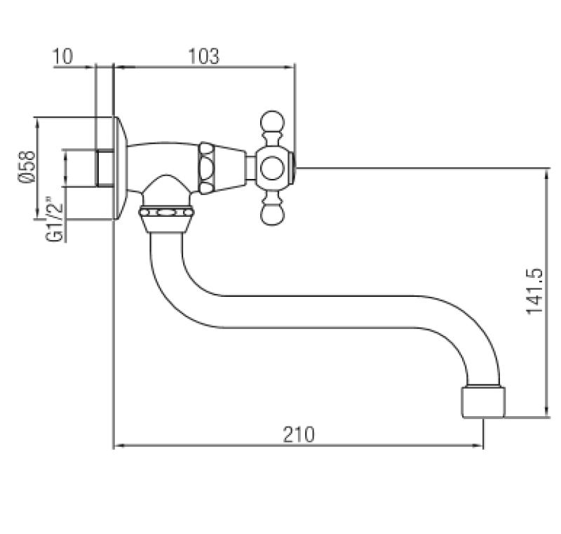 PB Classic Robinet mural de lavabo avec manette à croisillon eau froide et long bec Chromé 1208855622