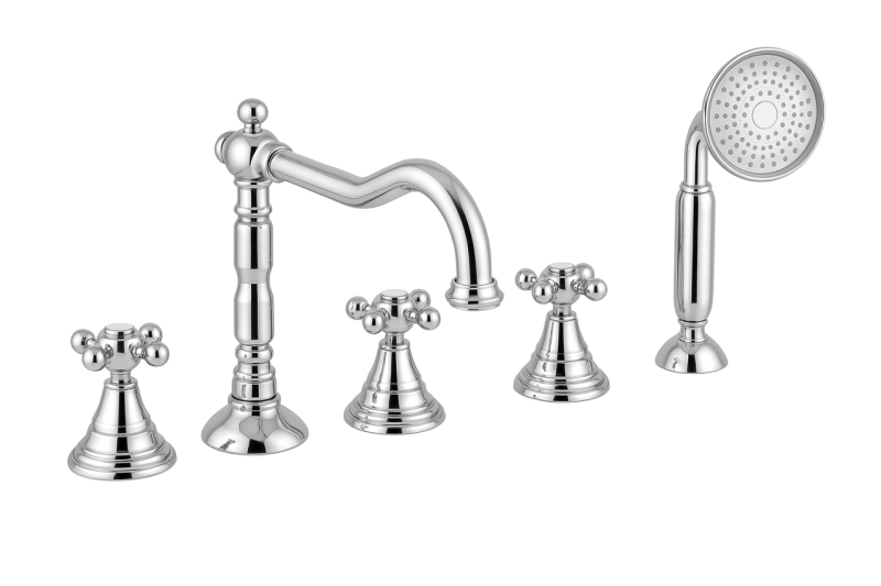 PB Robinet classique à 5 trous pour bord de baignoire avec boutons étoilés Chrome 1208855772