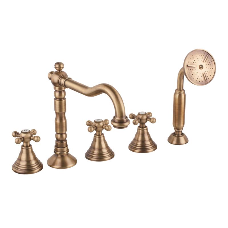 PB Classic Robinet de bain 5 trous avec manettes à croisillons Bronze 1208855782