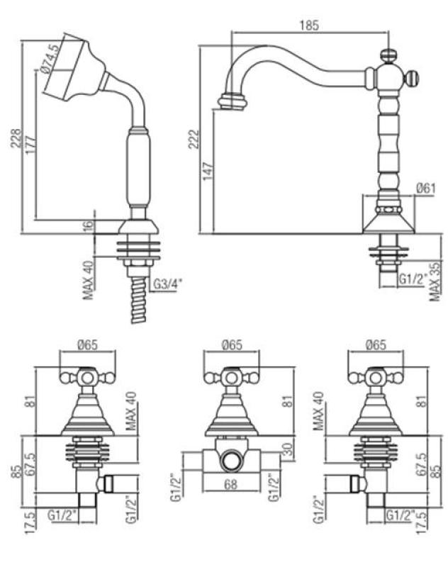 PB Robinet classique à 5 trous pour bord de baignoire avec boutons étoile en acier inoxydable 1208855792