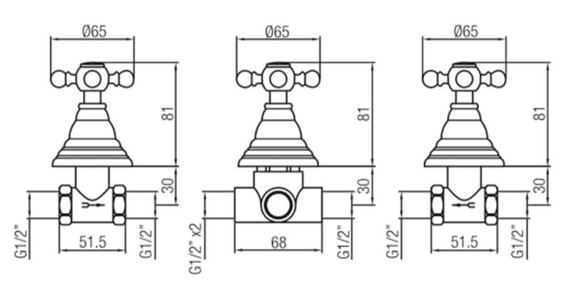 PB Classic Set de douche encastré à 3 voies avec inverseur et manettes croisillon en inox 1208889772