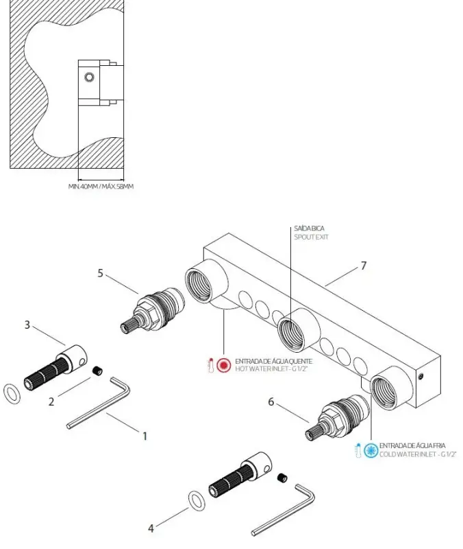 Waterevolution Cruz robinet de lavabo encastré 3 trous noir mat 1208916572