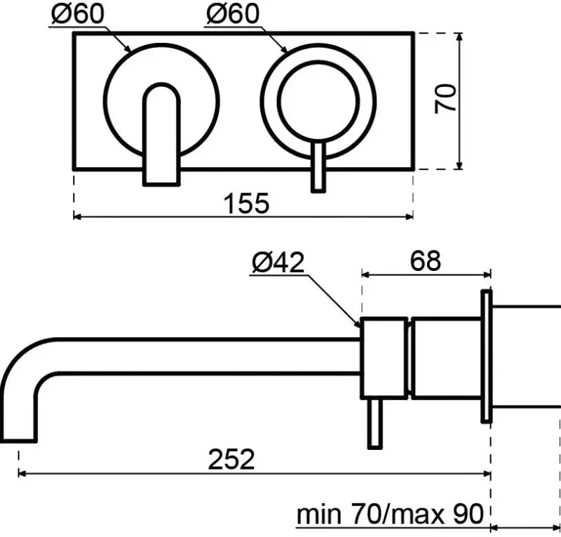 Robinet de lavabo encastré Waterrevolution Flow avec plaque de recouvrement entièrement en acier inoxydable avec bec de 25 cm T1161BIE-25