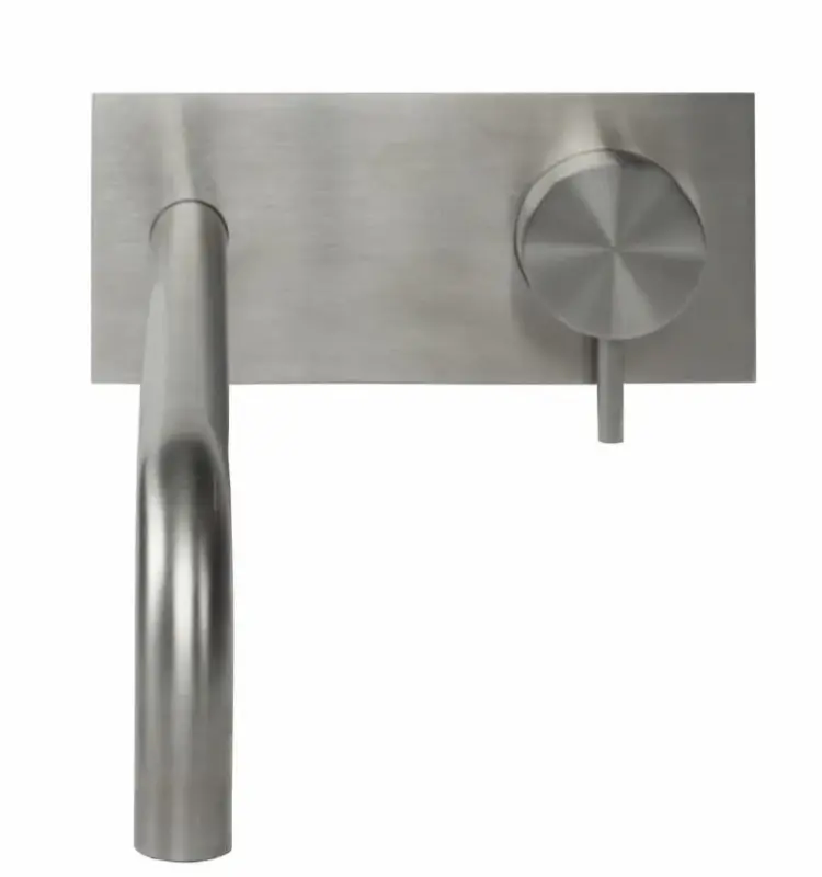 Robinet de lavabo encastré Waterrevolution Flow avec plaque de recouvrement entièrement en acier inoxydable avec bec de 25 cm T1161BIE-25