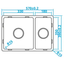 Caressi Basic Line évier en inox 39x57 sous plan, à fleur de plan ou en surface CABL3318R15 1208920571