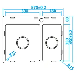 Caressi Basic Line évier en inox 45x57 à fleur de plan ou en surface CABL3318KR15 1208920572