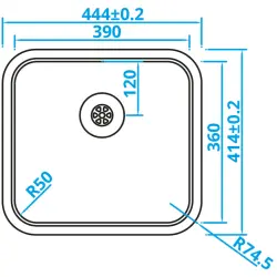 Caressi Basic Line évier en inox 44.4x41.4 sous plan, à fleur de plan ou en surface CABLPP39R50 1208920574