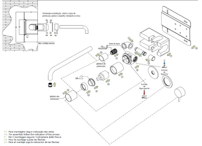 Robinet de lavabo encastré Watervolution Flow entièrement en acier inoxydable T116BIEV2 avec bec de 25 cm