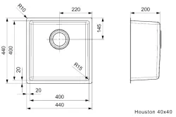 Reginox Houston évier en inox 40x40 sous plan, à fleur de plan ou en surface L2000 R32848