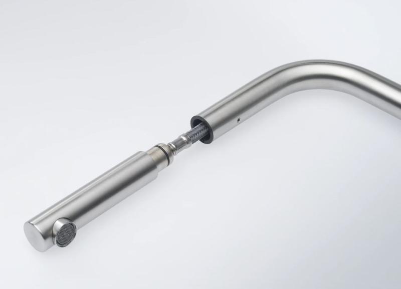 Robinetterie de cuisine en inox brossé Franke Atlas Neo avec bec extractible inox 115.0521.438