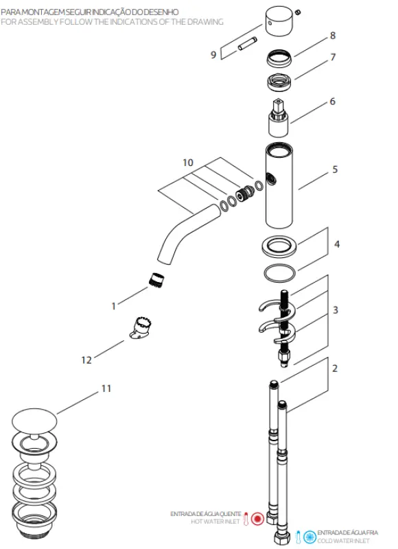 Waterevolution Flow mitigeur lavabo bas avec bouchon clic en laiton brossé T110LE