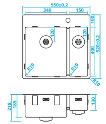 Caressi un bac et demi en inox avec trou pour robinet CAPP3415KR10 B55xL52 sous plan, à fleur de plan ou en surface 1208921191