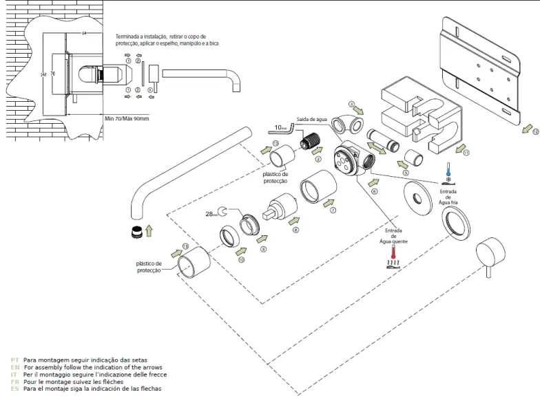 Robinet de lavabo encastré Watervolution Flow en laiton brossé avec bec de 15 cm T116BLE-15
