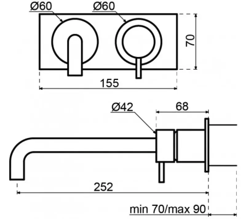Robinet de lavabo encastré Waterrevolution Flow avec plaque de recouvrement en laiton brossé et bec de 21 cm T1161LE-21
