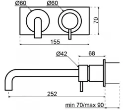 Waterevolution Flow Mitigeur de lavabo encastré avec plaque de recouvrement en cuivre brossé PVD avec bec 21cm T1161CPE-21