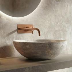 Robinet de lavabo encastré Watervolution Flow avec plaque de recouvrement PVD cuivre brossé et bec de 21 cm T1161CPE-21