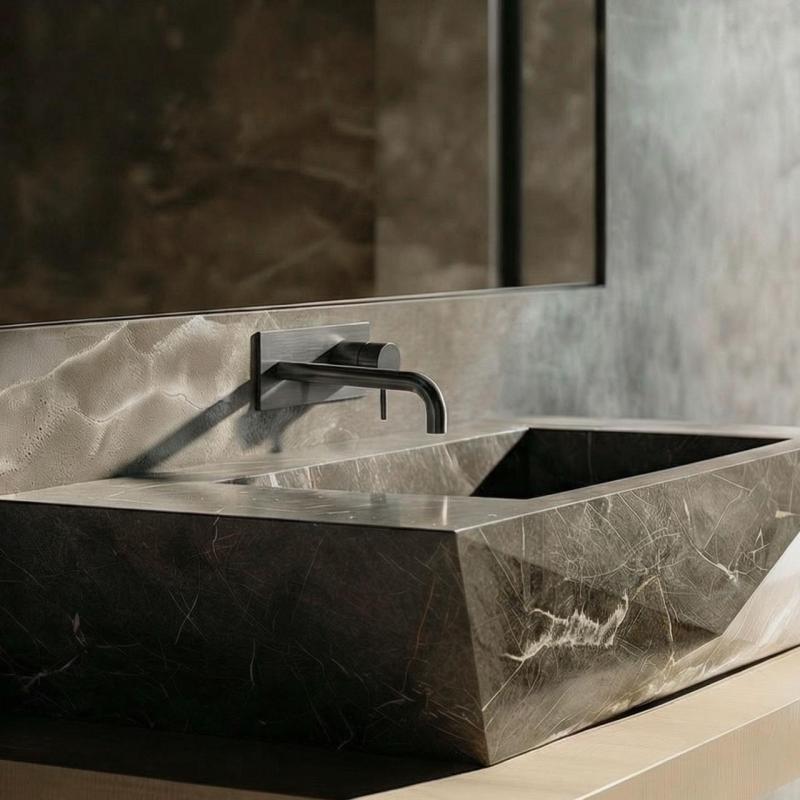 Waterevolution Flow built-in sink tap with cover plate PVD Gun Metal with spout 15cm T1161GME-15