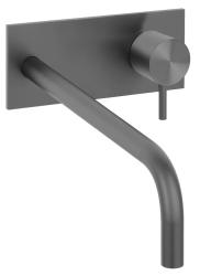 Robinet de lavabo encastré Waterrevolution Flow avec plaque de recouvrement PVD Gun Metal et bec de 21 cm T1161GME-21