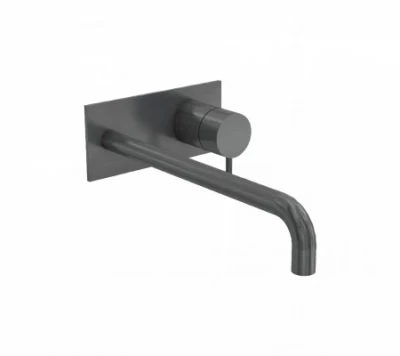 Robinet de lavabo encastré Waterrevolution Flow avec plaque de recouvrement PVD Gun Metal et bec de 21 cm T1161GME-21