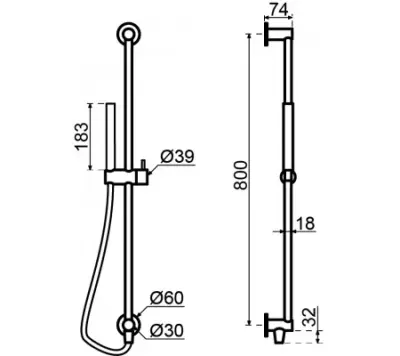 Waterevolution Flow ensemble de barre de douche avec douchette à main 800 mm Gun Metal T1661GME