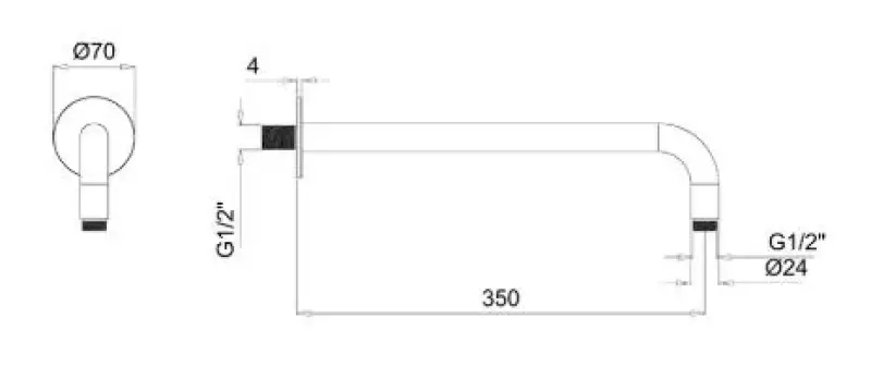 SB Rubinetterie Universale Bras de douche mural rond 35cm couleur noir mat 1208946666