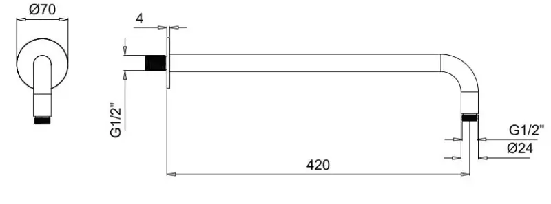 SB Rubinetterie Bras de douche mural universel rond 42cm couleur noir mat 1208946669