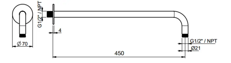 SB Round 316 Bras de douche mural rond 45 cm inox complet 1208946714