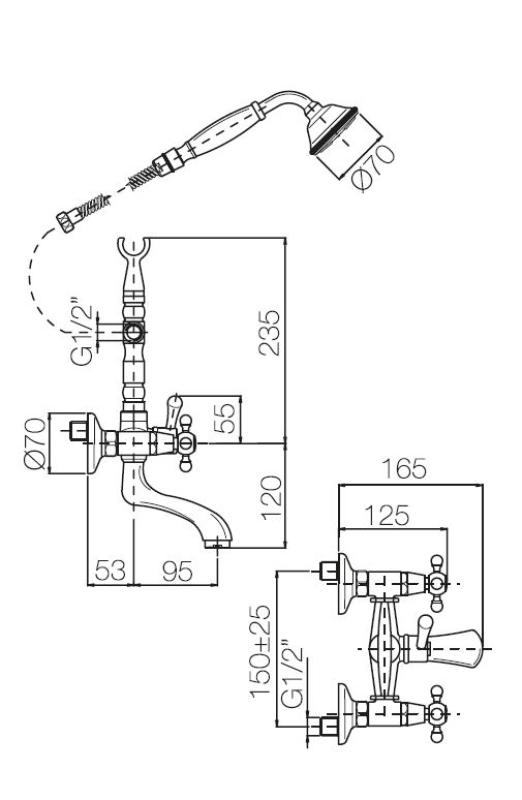 PB Mélangeur de baignoire sur pied nostalgique manettes à croisillons Bronze 6000
