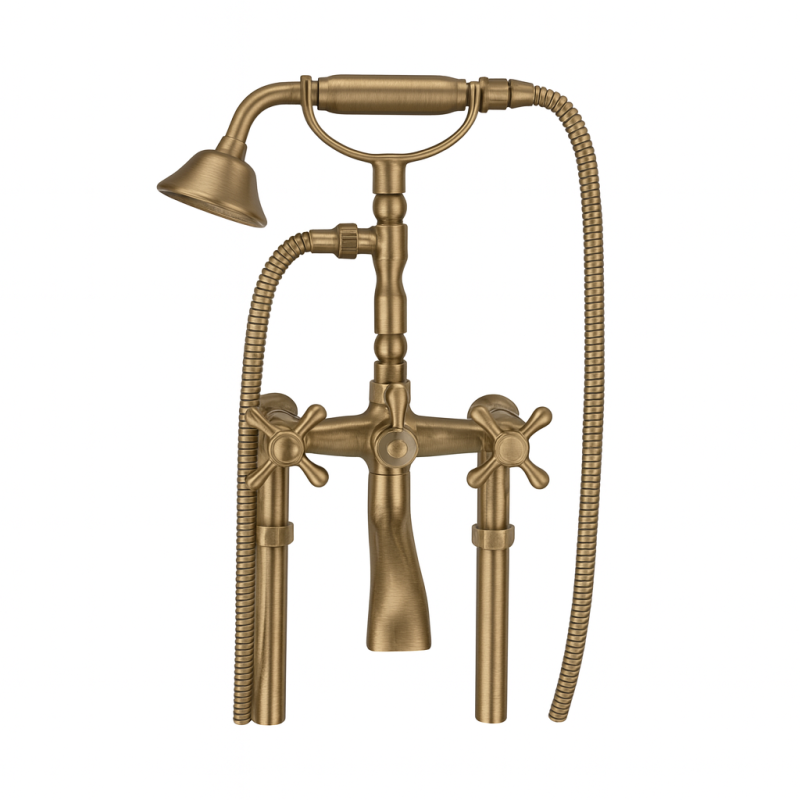 PB Mélangeur de baignoire sur pied nostalgique manettes à croisillons Bronze 6000