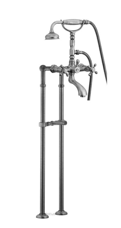 PB Mélangeur de baignoire sur pied nostalgique manettes à croisillons Acier inoxydable 6000